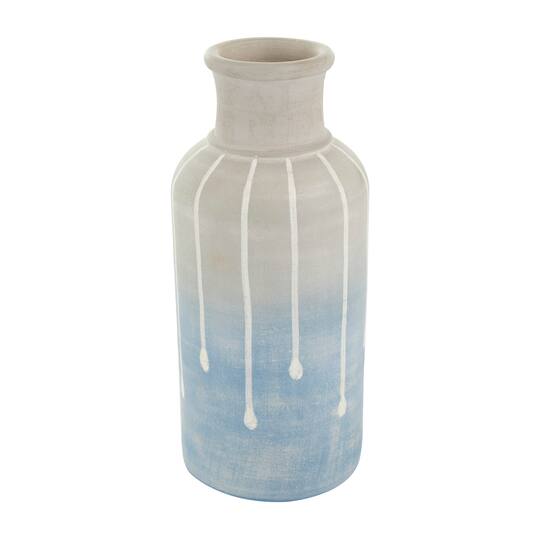 15" Blue & Gray Ceramic Abstract Ombre Drip Vase